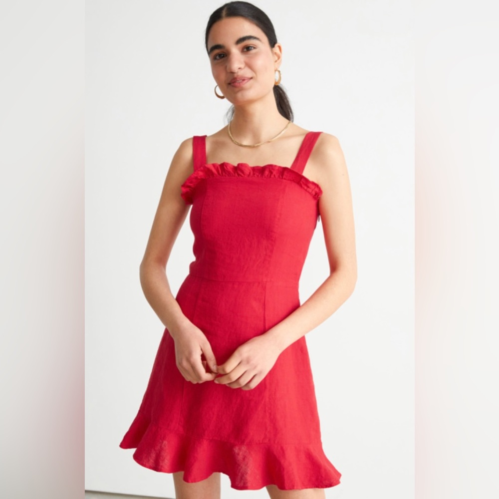 & Other Stories NWT Red Linen Dress Ruffles
